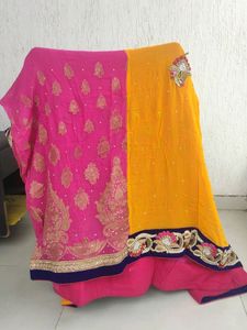 Yellow And Pink Dual Shade Saari