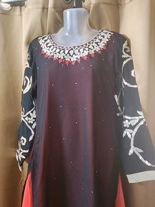 Beautiful Black And Red Double Layer Kurti