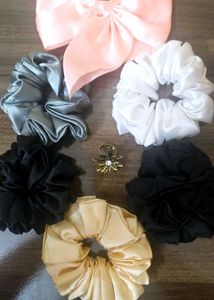 5 Scrunchies, 1 Hair Bow (With Free Ring)