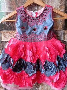 Cute Flower Girl Frock Gray & Pink