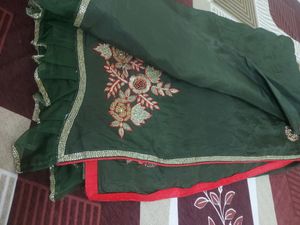 Olive Dark Handwork Frill Heavy Work Saree