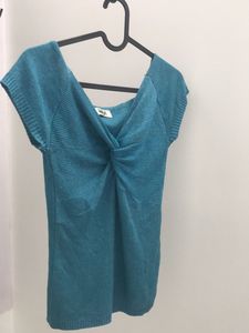 Teal Twist-Front Knit Top