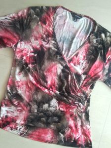Party Wear Pink Flower Printed Top Size-M