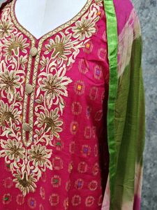 Pink Embroidered Kurti And Dupatta (No Pant)