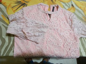 Pink Jali Upper Top, With Lining