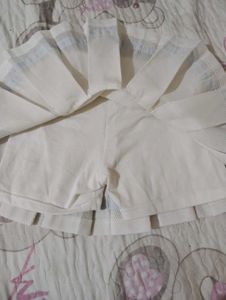 White Pleated Skirt with Blue Stripe