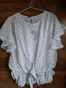 Polka Dot Tie-Front Top
