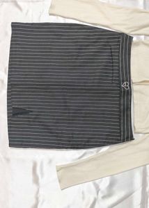 Ribbed Cardigan &amp; Pinstripe Mini Skirt Set