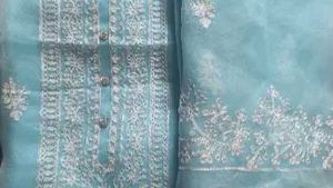 Aqua Blue Embroidered Unstitched Suit