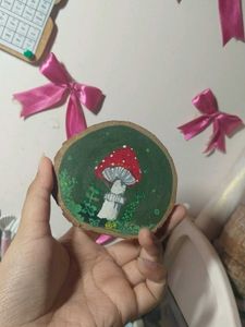 Hand-Painted Mushroom Wood Slice