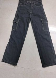 Dark Black Cargo Jeans