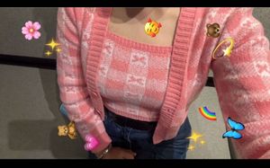 Pink Checkered Cardigan Set