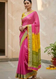 Elegant Pink &amp; Yellow Saree