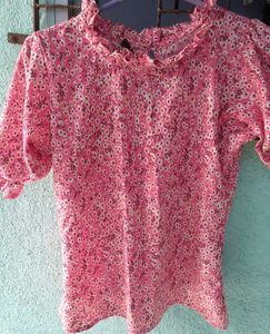 Floral Ruffle Trim Top
