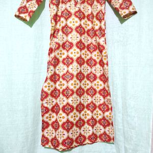 Cream And Red Foil Printed Kurti