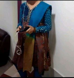 Partywear Velvet anarkali  dress with chudidar and dhuapatta