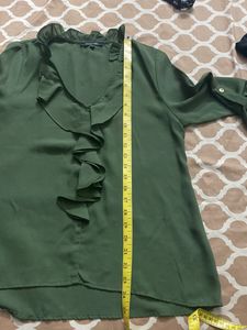 Olive Green Ruffle Blouse