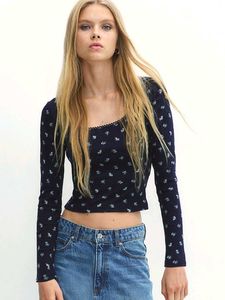H&M Navy Blue  Floral Long Sleeve Top