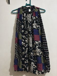 Patchwork Print Black Sleeveless Dress