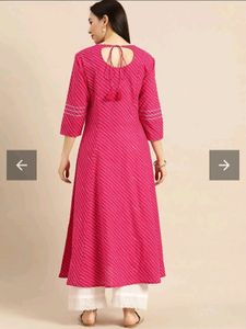 Pink and White Leheriya Printed Angrakha Kurta
