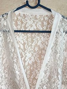 Stylish See-through Lace Crop Shrug White
