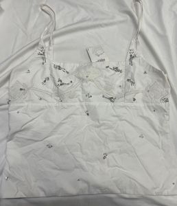 Floral Poplin Top With Rhinestones