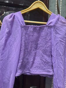 Crochet Detail Puff Sleeve Top