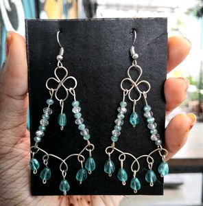 Teal Beaded Dangle Earrings