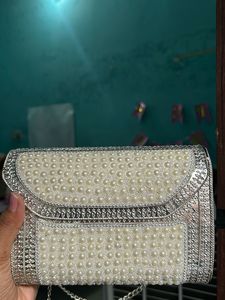 Pearl & Silver Beaded Clutch