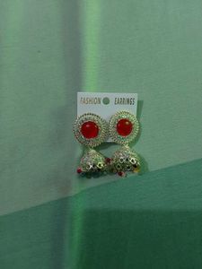 Red Stone Jhumka Earrings