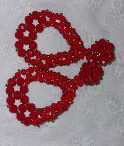 Vintage Red Beaded Clip-On Earrings