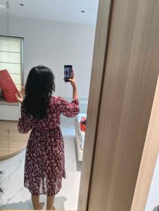 Maroon Fit &amp; Flare Midi Dress with Bell Sleeves