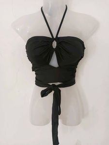 Black Halter Cutout Top