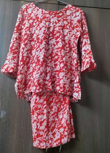 Red Cotton Co-ord Set