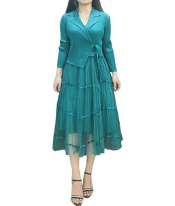 Teal Pleated Blazer Dress