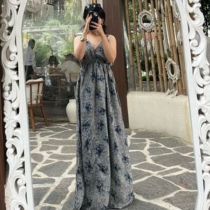 Butterfly Print V Neck Backless Maxi Dress