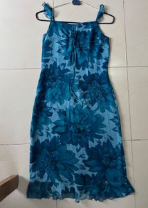 Vintage Blue Floral Midi Dress