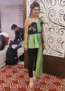 Green &amp; Black One Shoulder Party Top