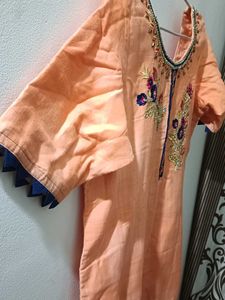 Embroidered Peach Kurta