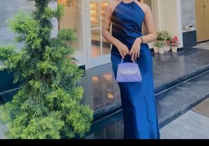 Halter Neck Backless Satin Midi Dress