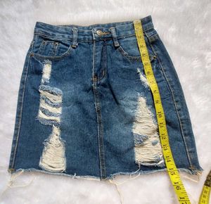 Distressed Denim Mini Skirt