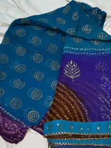 Blue Bandhani Saree