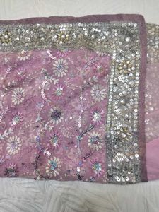 Pink Party Saree With Silver Work