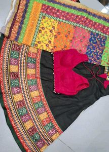 Black Chaniya Choli Set with Colorful Dupatta
