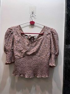 Floral Puff Sleeve Crop Top