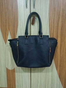 Classic Black Leather Tote Bag for Women |