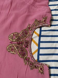 Women Pink Georgette Embellished Kurti