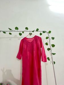 Pink Embroidered Kurti Top