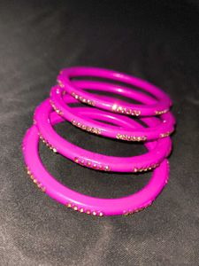 Purple &amp; Gold Stone Lac Bangle Set💜