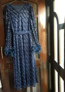 SAVANA Blue Feather Cuff Dress